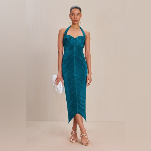 Cult Gaia Milo Plisse Halter Midi Dress in Sea Moss 6 - Picture 10 of 11